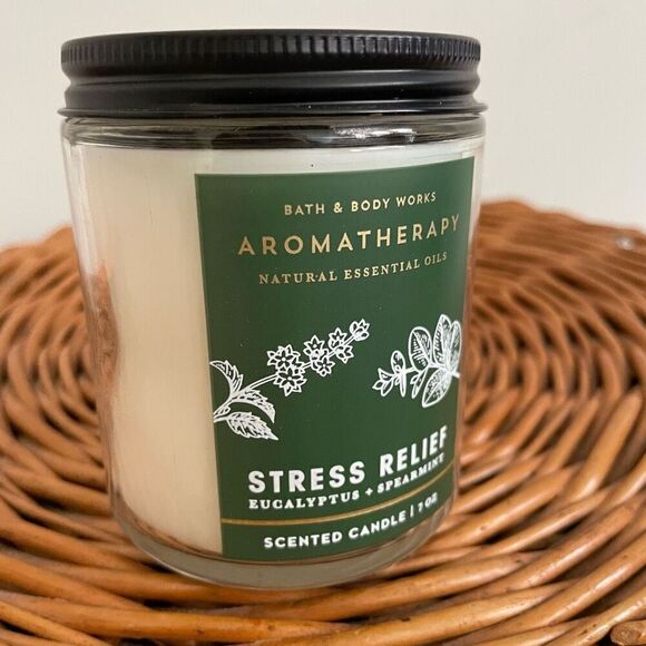NEW Bath Body Works AROMATHERAPY STRESS RELIEF Single wick candle NWT Eucalyptus - Picture 5 of 6